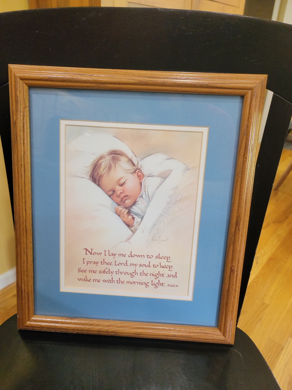 Framed Nursery Print with Sleeping Baby - Blue Mat